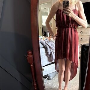 BCBG Elegant Burgundy Pleated Dress